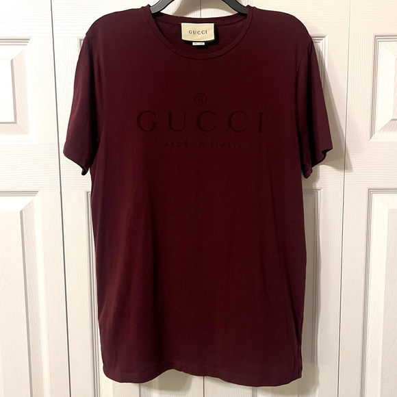 Gucci Mens Maroon Burgundy Tee Shirt Size Large - Picture 1 of 10